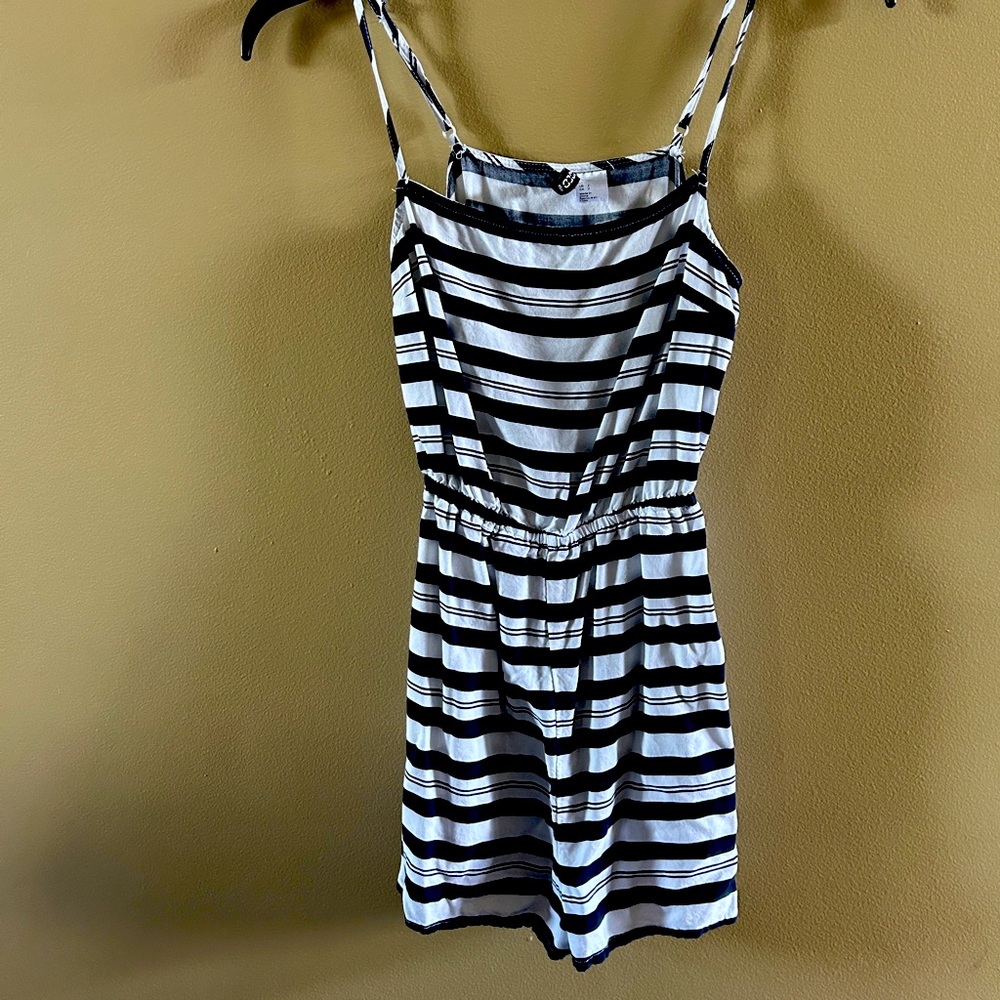 Navy and White Striped Romper